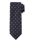 Herringbone Dot-Print Silk Tie, Navy