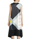 Cyra Sleeveless Printed Satin Swing Dress, Multicolor