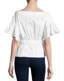 Vivian Drawstring-Waist Stretch-Poplin Top
