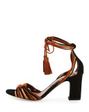 Jamie Knotted Suede Block-Heel Sandal, Brown/Black