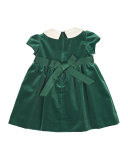 Cap-Sleeve Collared Velour Dress, Green, Size 2-6X