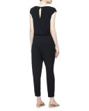 Cap-Sleeve Bateau-Neck Jumpsuit, Black