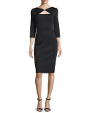 Sequined Knit 3/4-Sleeve Dress, Caviar