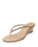 Crystal-Embellished Wedge Thong Sandal, Gold