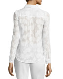 Button-Front Daisy Burnout Top, Snow