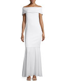 Off-the-Shoulder Crepe Mermaid Gown, Creme