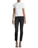 Halle Embellished Mid-Rise Super Skinny Jeans, Black Moonstone