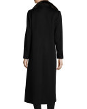 Long Wool Coat w/ Mink Fur, Black