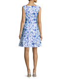 Sleeveless Floral-Print A-Line Dress, Blue