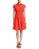 Cap-Sleeve Fit-&-Flare Shirtdress, Coral