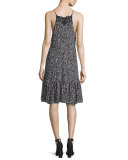 Sleeveless Pop Floral Silk Slip Dress, Black