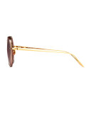 Trimmed Round Mirrored Sunglasses, Pink/Yellow Gold