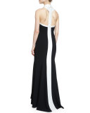 Theia Sleeveless Two-Tone Gown, Black/White