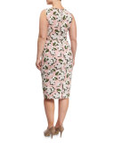Depliant Sleeveless Flower-Print Sheath Dress, Plus Size