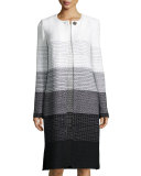 Linear Degrade Knit Jewel-Neck Topper, Bianco/Caviar