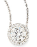 18k White Gold Diamond Solitaire Pendant Necklace with Pave Halo, 1.01ctw H/SI1