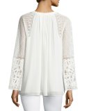 Daniela Long-Sleeve Pleated Blouse, White