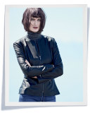 Jewel-Neck Leather Peplum Jacket, Black