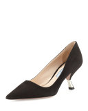 Suede Comma-Heel Pointed-Toe Pump, Black (Nero)