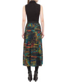 Printed-Skirt Sleeveless Midi Dress, Northern Lights