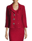 Anastasia Sequined 3/4-Sleeve Jacket, Ruby/Multi