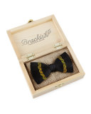 Mantis Peacock-Feather Bow Tie, Black/Yellow