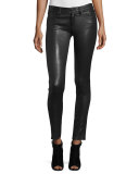 Angie 5-Pocket Leather Leggings, Black