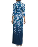 Abigail Floating Flowers Silk Maxi Wrap Dress