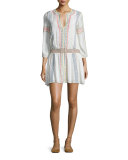 Jolene Embroidered Smocked Dress, White/Multicolor