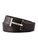 Men's Leather T-Buckle Belt, Brown 