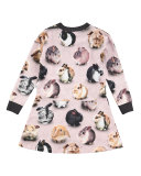 Conny Long-Sleeve Jersey Bunny Dots Dress, Pink, Size 2-12