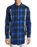 Logo Suspender Plaid Flannel Shirt, Blue