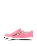 Leather Side-Zip Sneaker, Bubble Gum Pink