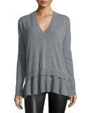 Cashmere V-Neck Sweater w/ Layered Ruffled Hem