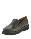 Coco Crackled Lugged-Sole Loafer, Black