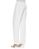 Silk Crepe Straight-Leg Pants, White