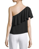 Zoe One-Shoulder Ruffle Top, Black