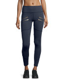 Palms Zip-Detail Compression Running Tights, Navy