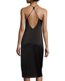 Sleeveless Strappy Satin Cocktail Dress, Black