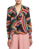Aisha Printed Tie-Neck Blouse