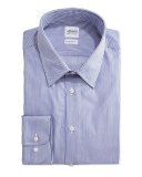 Modern-Fit Striped Dress Shirt, Denim/White