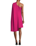 Draped One-Shoulder Dress, Fuchsia