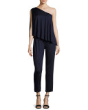 Estelle One-Shoulder Jersey Jumpsuit, Indigo