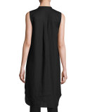 Sleeveless Mandarin-Collar Linen Tunic
