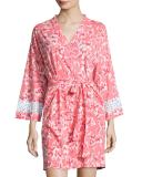 Print Cotton Wrap Robe, Coral