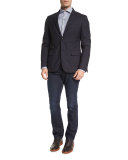 Cotton-Silk Five-Pocket Denim Jeans, Dark Indigo