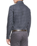 Grid Plaid Long-Sleeve Sport Shirt, Navy