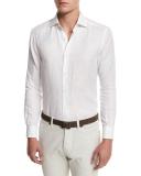 Tonal Paisley Linen-Cotton Shirt, White