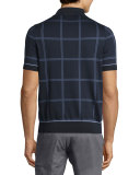 Short-Sleeve Windowpane Pullover, Blue Solid