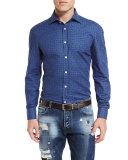 Medallion-Print Woven Shirt, Blue